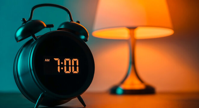Alarm clock next to lamp symbolizing time management