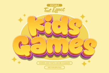 Kids games editable text effect with 3d cartoon text style