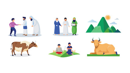 Naklejka premium Islamic Celebration and Forgiveness Concept with People Shaking Hands Illustration