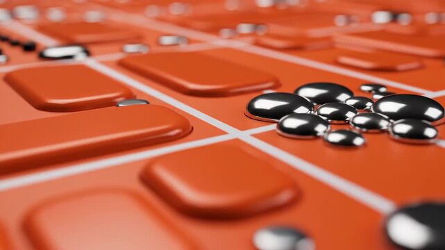 Abstract geometric orange tile with water droplets macro surface