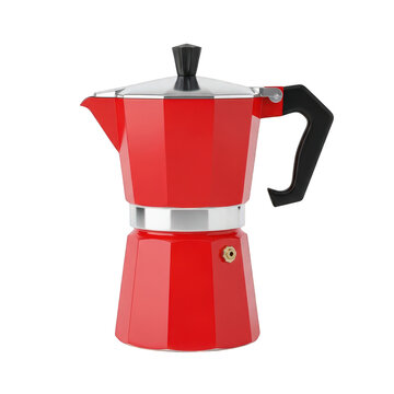 Red stovetop espresso coffee maker isolated on transparent background