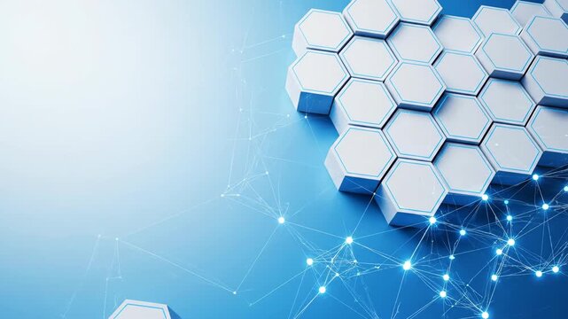 Abstract geometric pattern of white hexagons on blue gradient background