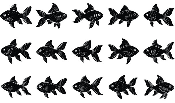 Set of salmon silhouette in line art style.Fish vector by hand drawing.Fish tattoo on white background.Black and white fish vector on white background.Salmon fish sketch for coloring book.