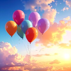Naklejka premium A serene sky with colorful balloons floating gently