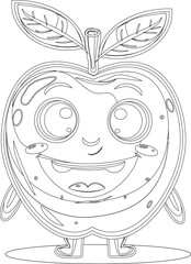 Happy cartoon apple character outline with a big smile. Ideal for children's coloring books, educational worksheets, and school activities.