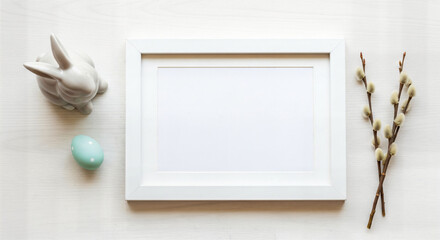 Happy easter sunday celebration with bunny egg and floral decorations