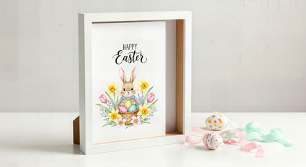 Happy easter sunday greeting card with easter bunny and flowers