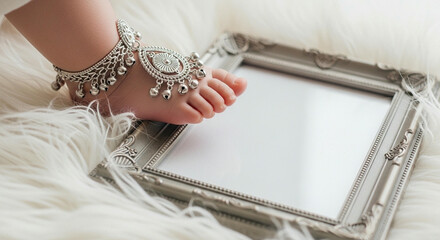 Baby Foot with Ornate Silver Anklet on Frame