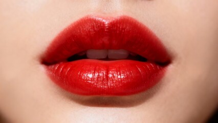 Fototapeta premium Close up of glossy red lips for a bold and beautiful birthday kiss