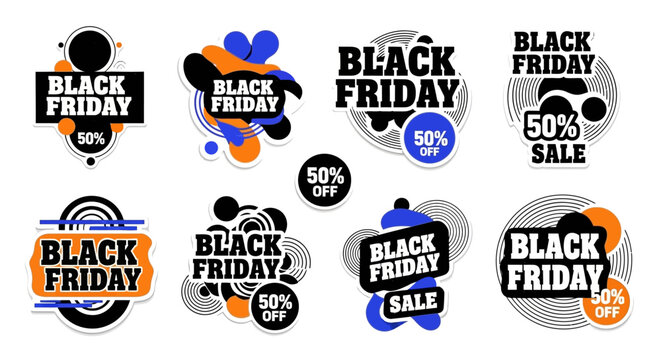 Black Friday sale stickers set vector