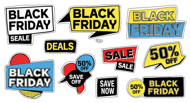 Black Friday Sale Stickers and Labels Set