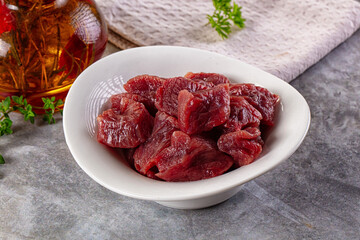 Diced raw beef meat cubes