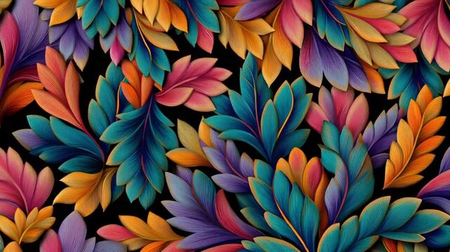Vibrant colorful leaves on black background for design