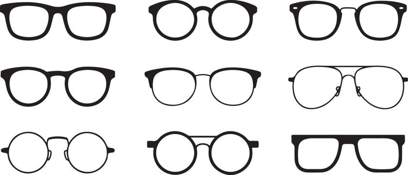 glasses frame silhouettes grid nine eyeglass shapes vector