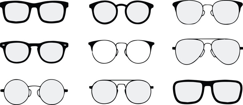 glasses eyewear icon set nine silhouette frames vector pack