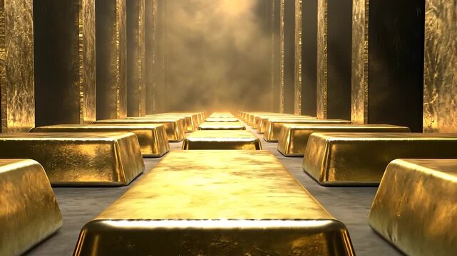 Gold Ingots Arranged in a Long Corridor