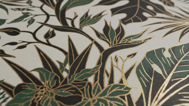 Delicate floral and fern pattern with gold accents on a cream background