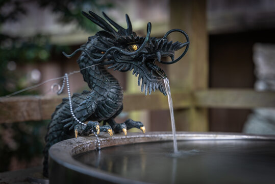 Dragon Hand Washing Station, Close up of Japanese Temizu