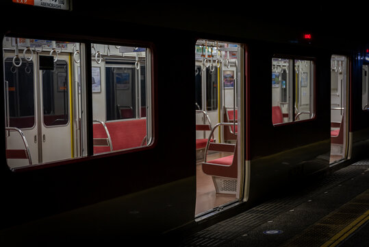 Empty Local Train in Japan, Dark Night Scene