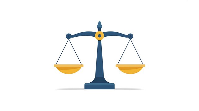 A balanced scale with golden bowls and a blue beam, symbolizing justice and equilibrium