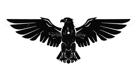 Obraz premium Powerful eagle silhouette with spread wings and robotic elements, symbolizing strength and technology.