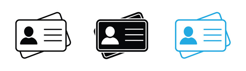 id card and driver's license identification icon design, modern flat vector symbol for identity verification vector Illustration. Modern ID card icons in black and blue for user identification. © JannatGraphicDesign