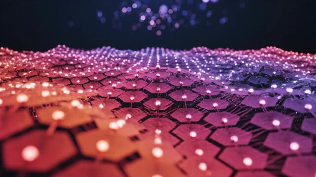 Abstract hexagon pattern surface with glowing dots animation background