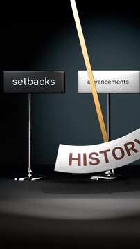 History cycles between setbacks and advancements. Visualizing a repeated pattern of history that swings between extremities: setbacks and advancements. Repeating transition from one to another.