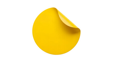 Circular yellow sticker with curled corner effect and realistic paper texture for promotional messages and discount labeling applications
