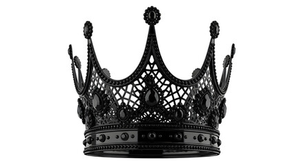 Ornate black crown with precious stones, symbol of power, royalty, luxury, and prestige.