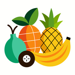 Minimal Tropical Fruit Set - Banana, Pineapple