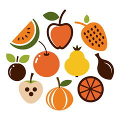 Hand Drawn Organic Fruit Icons - Natural Sketch Style