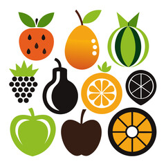 Whole and Cut Fruit Icons - Flat Minimal Collection