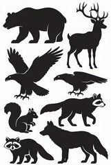 Obraz premium North american wildlife silhouettes collection