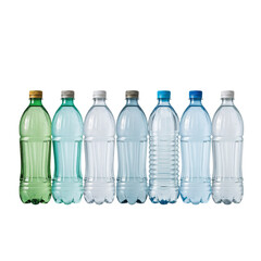 Naklejka premium Collection of various plastic water bottles with different colored caps