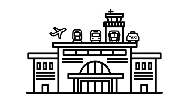 Airport terminal building with control tower.