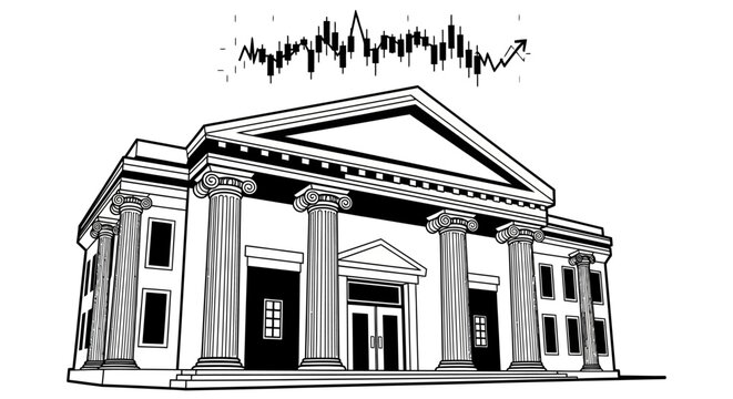 Bank Building with Columns and Graph.