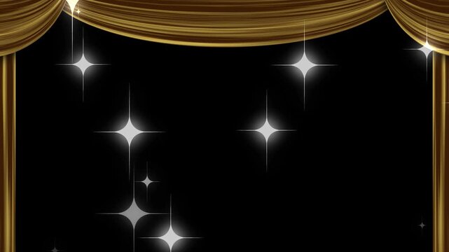 ゴールドのカーテンがキラキラの星とともに左右に開く動画