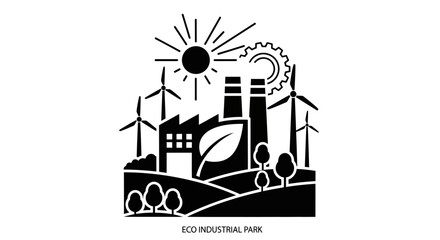 Eco friendly industrial factory with wind turbines. © AHMAD