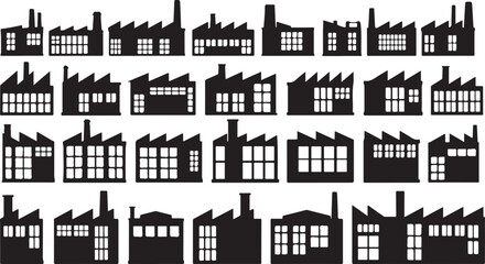 Obraz premium Black Silhouette Houses with White Windows on Plain Background
