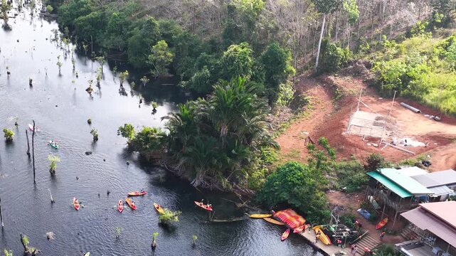 Aerial View of Tourists Kayaking in Klong Root Canal Krabi Thailand