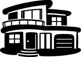 Modern house design with large windows, balcony, and garage, showcasing contemporary architecture and inviting atmosphere