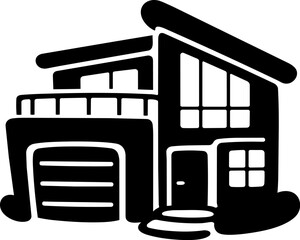 Stylish modern house with large windows and garage, showcasing contemporary architecture and inviting design