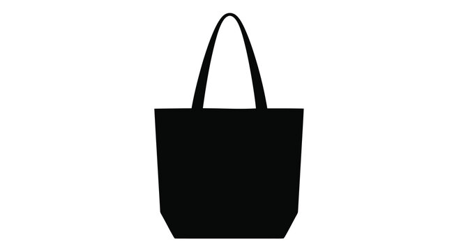 A simple black tote bag depiction in stark contrast silhouette