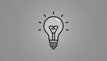 Minimalist Glowing Light Bulb Icon on Grey Background, Concept for Innovation Creative Thinking and New Business Ideas, Symbol of Inspiration Intelligence and Problem Solving Solution.