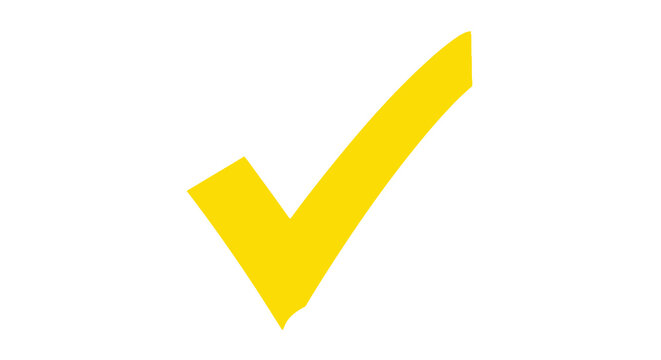Bright yellow check mark graphic with a distinct silhouette