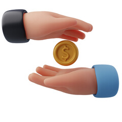 3D hands exchanging coin with dollar sign