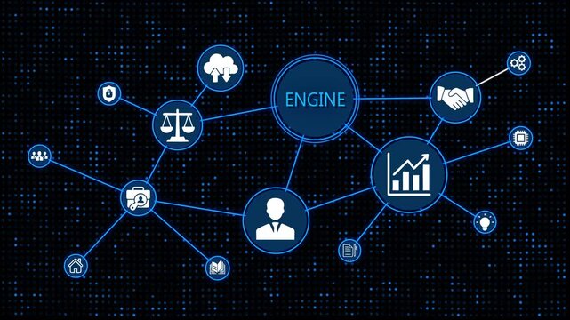 Business Engine Concept with Interconnected Representing Growth Strategy and Partnerships teamwork technology