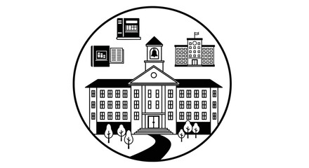 Naklejka premium School building with people walking.