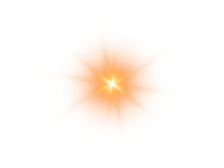 Vibrant Orange Star Lens Flare with Radiant Sunburst Rays and Glowing Sparkle Vector Light Effect